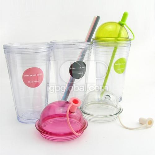 Double Layer Juice Milk Tea Cup with Straw