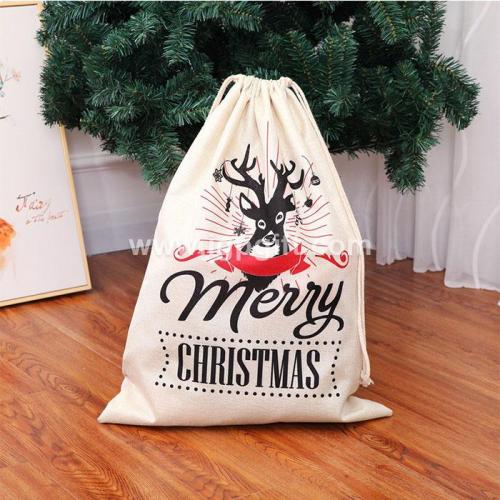 Christmas linen drawstring bag