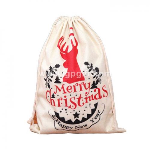 Christmas linen drawstring bag